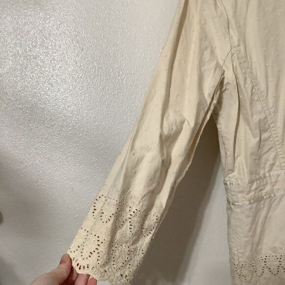 Vintage Y2K Cream Polka Dot 100% Cotton Mori Kei Feminine Blazer L Autumn Fall - Picture 7 of 11